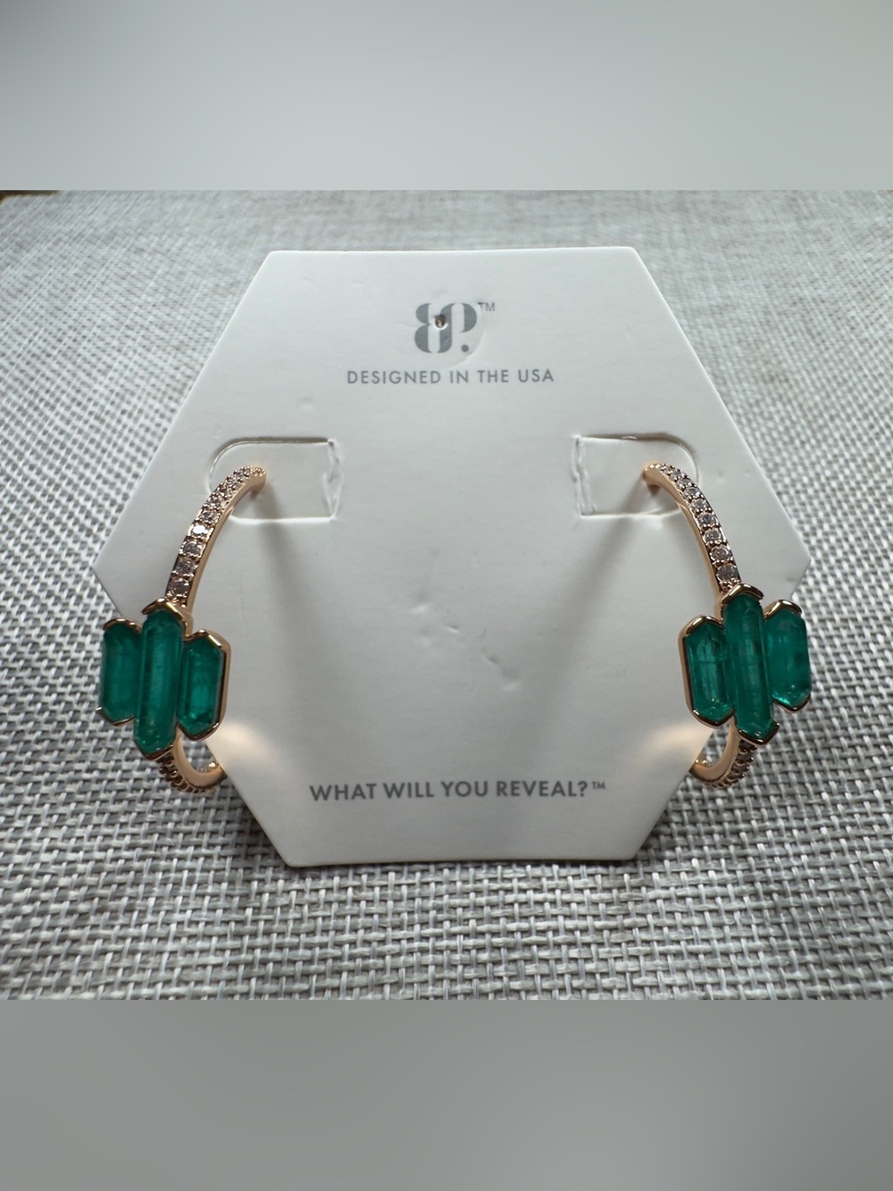 NWT Bomb Party Rose Gold Emerald Quartz Infused Earrings